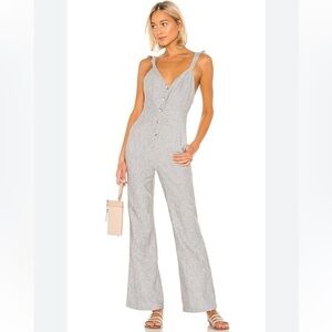 Lovers and Friends Linen Blend Kat Open Back Jumpsuit in Chambray Size Medium